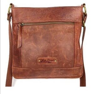 Lucky Brand Dixie Crossbody Bag Brown Distressed Leather Studded Handbag Purse